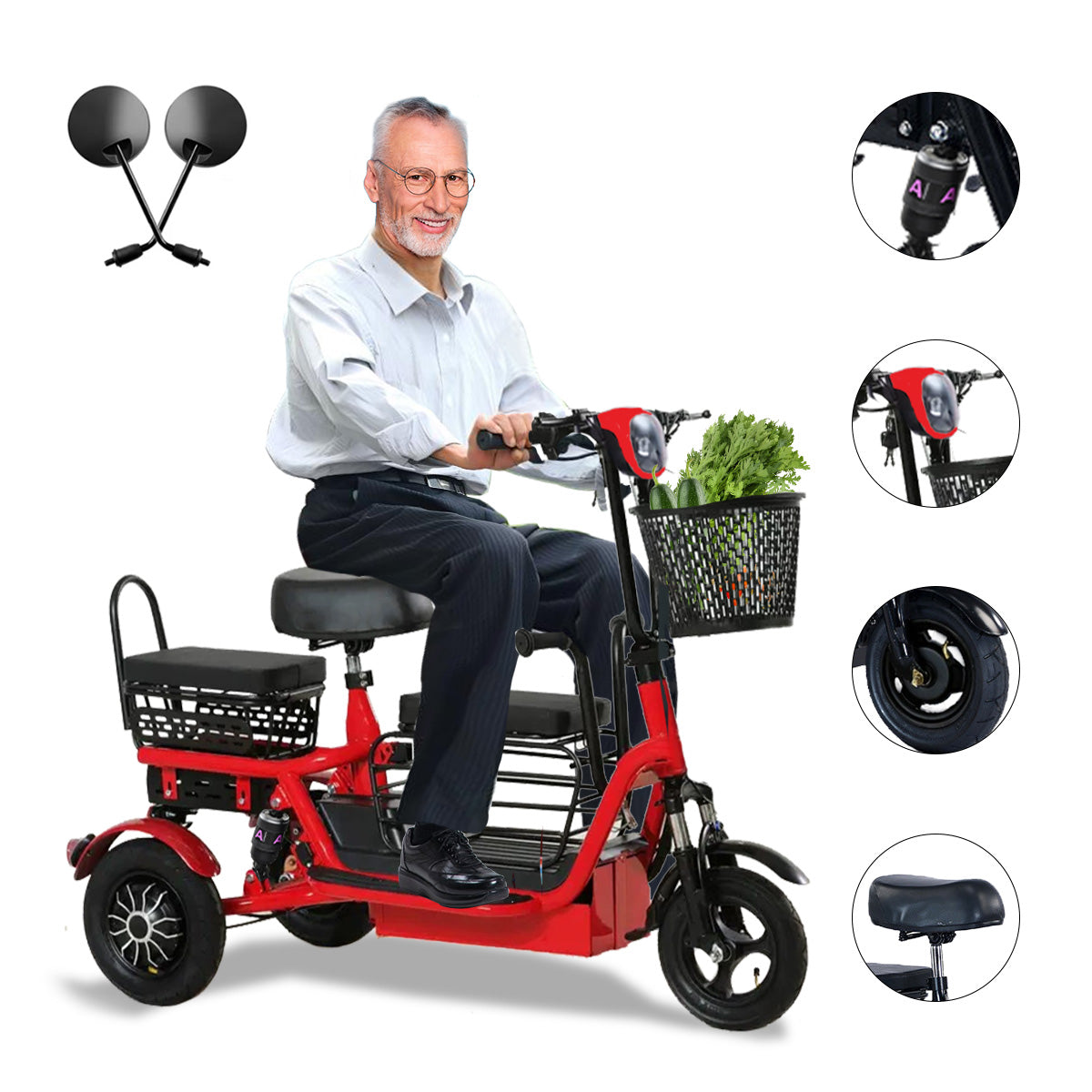 Bicicleta Electrica de tres ruedas Autonomía 40km Mascota Mayores Y Ninos. Triciclo funcional