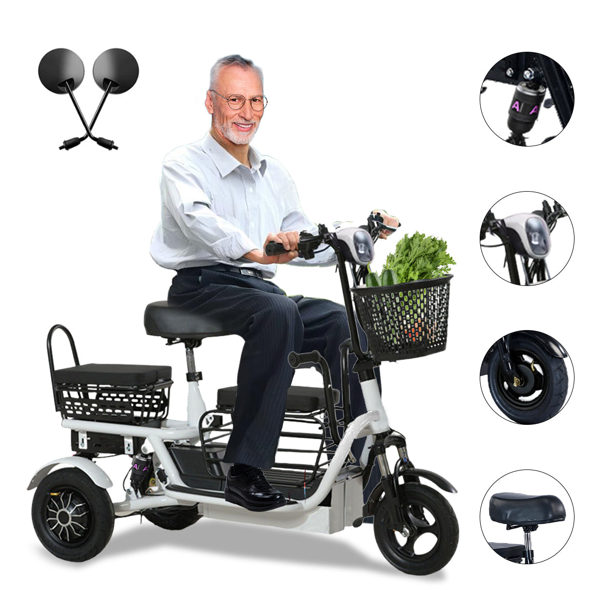 Bicicleta Electrica de tres ruedas Autonomía 40km Mascota Mayores Y Ninos. Triciclo funcional