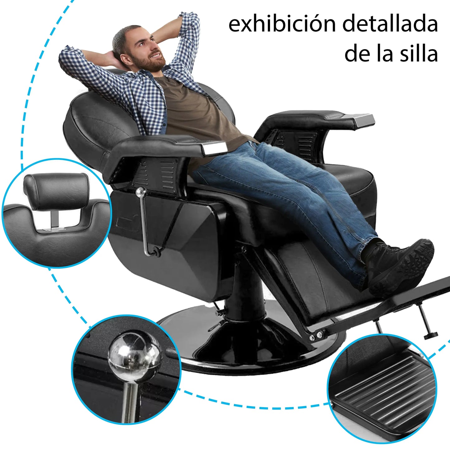 Sillon Silla Barbero Barberia Estetica Peluqueria Neumatico Color Negro Forma De La Base Redonda Tipo De Respaldo Cuero Tres Águila