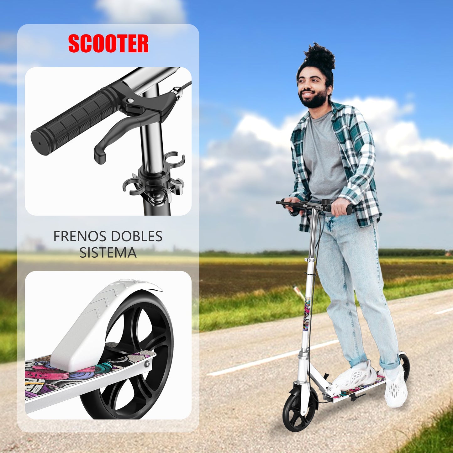 Ciclomotor Scooter 4 Niveles Ajustable Plegable Multicolor Restsuko