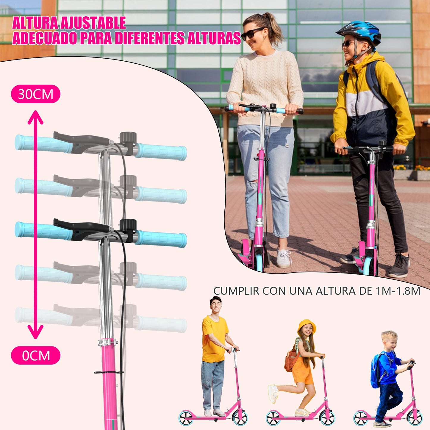 Ciclomotor Scooter 4 Niveles Ajustable Plegable Multicolor Restsuko