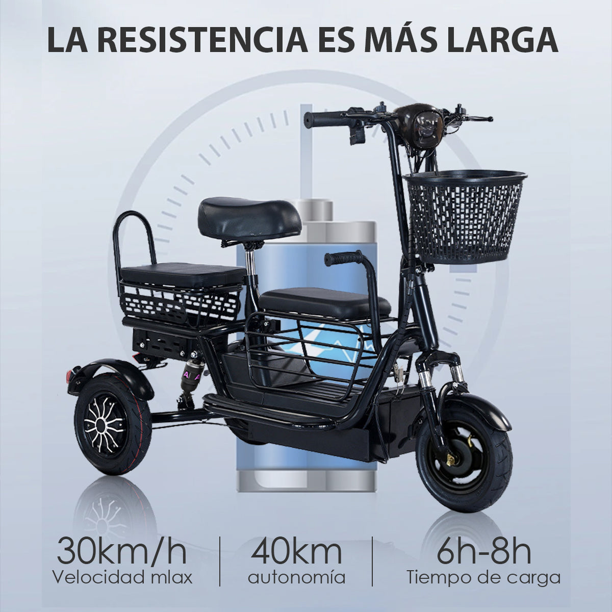 Bicicleta Electrica de tres ruedas Autonomía 40km Mascota Mayores Y Ninos. Triciclo funcional