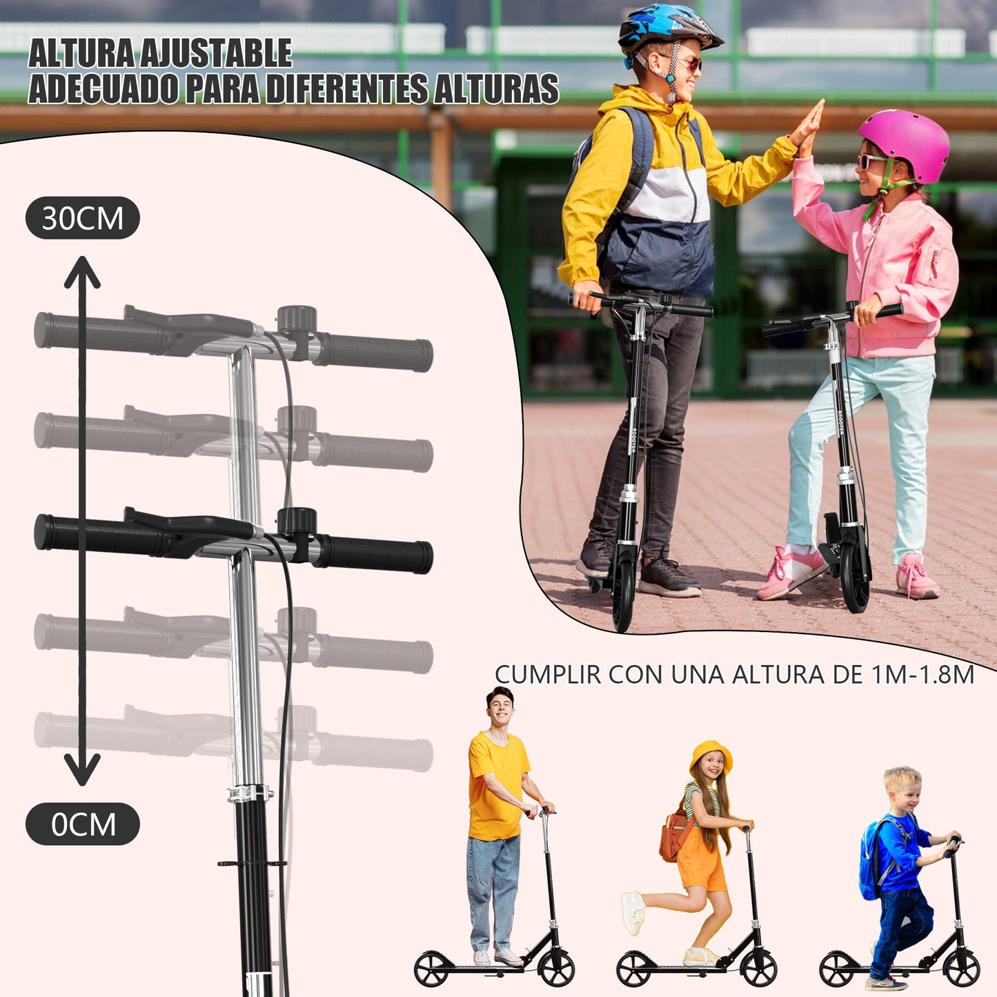 Patin Scooter con Freno De Mano Plegable Ajustable para Niños y Adultos Restsuko
