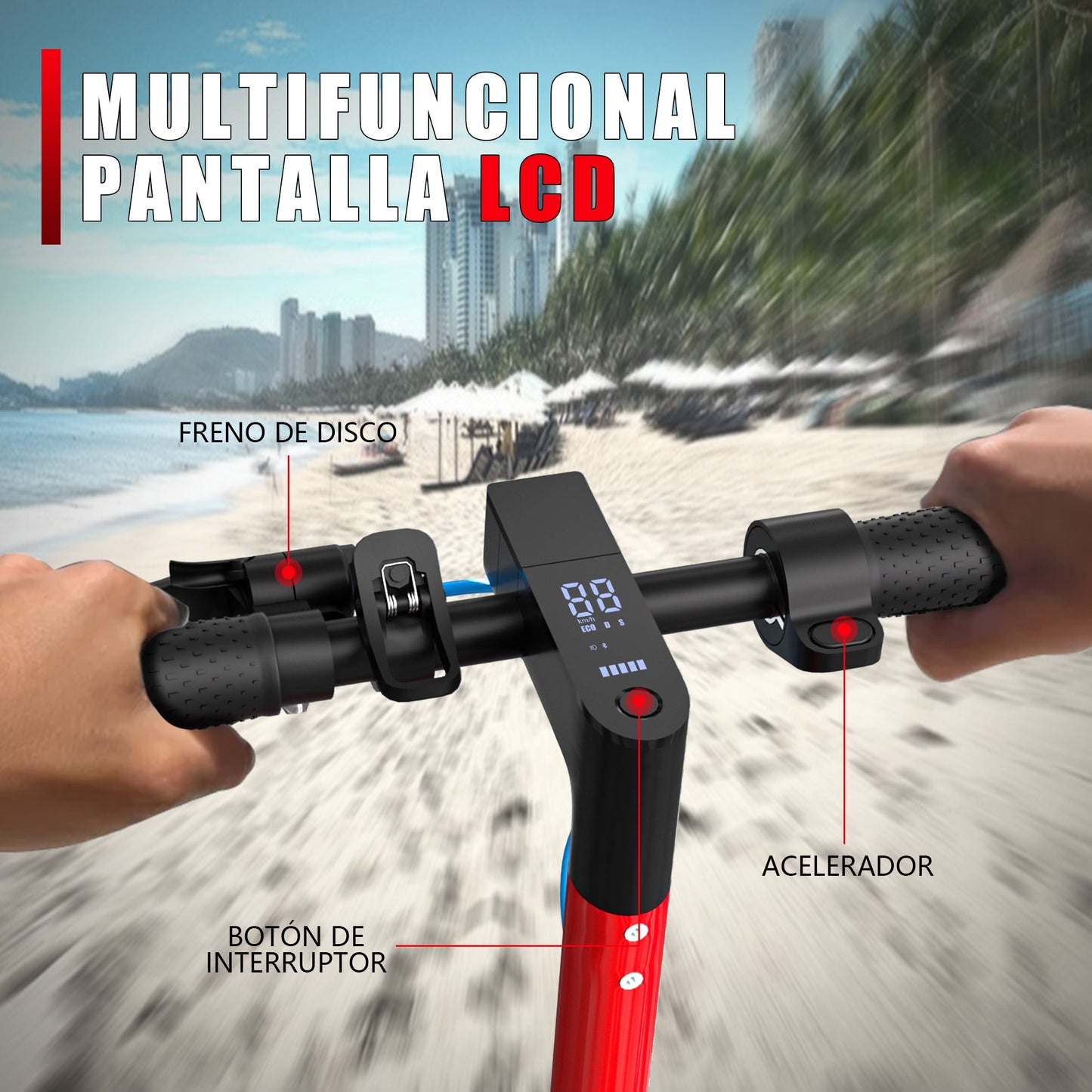 Patineta Eléctrica Plegable Inteligente Color Rojo- El Compañero Omnipotente para el Desplazamiento Urbano Restsuko