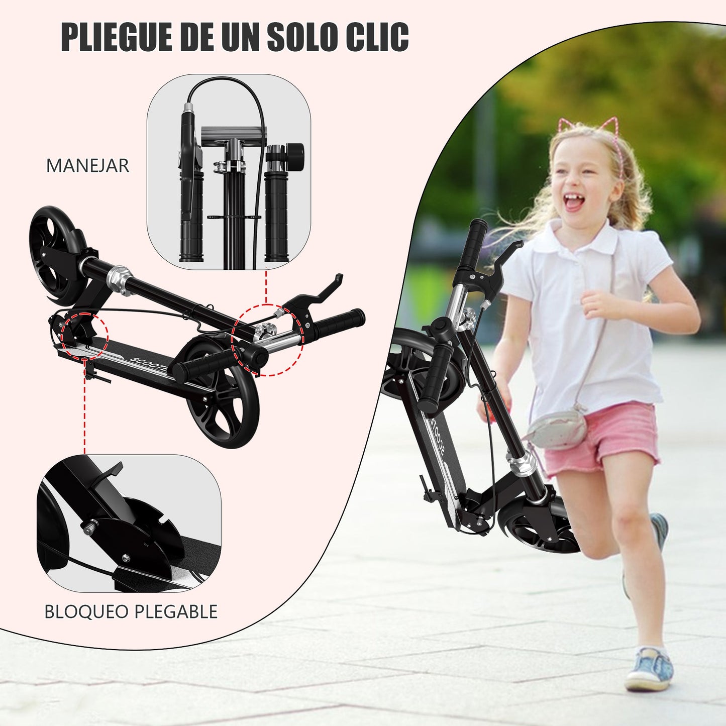 Patin Scooter con Freno De Mano Plegable Ajustable para Niños y Adultos Restsuko