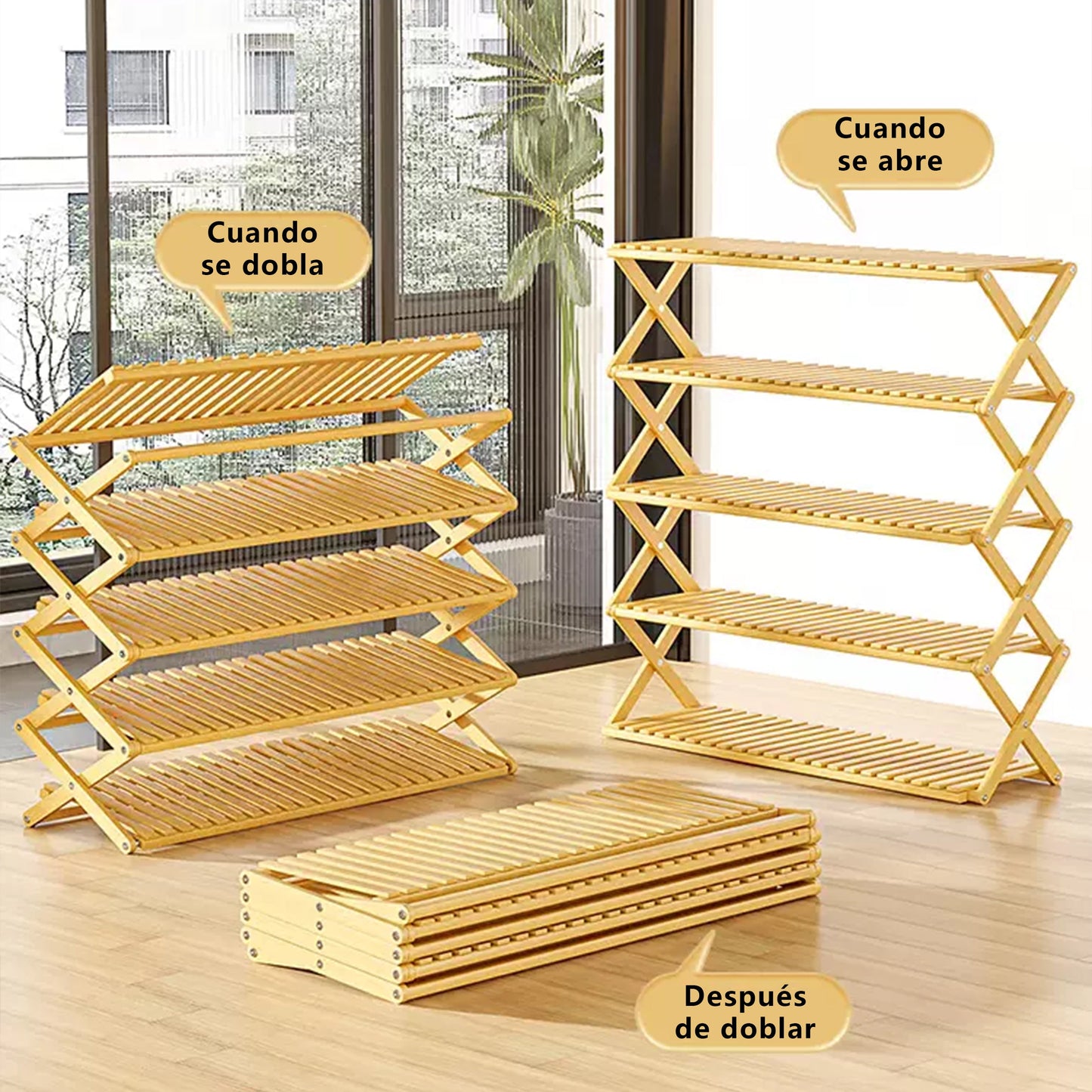 Zapateras Almacenamiento Zapatos Bamboo Modelo en X 6 Niveles Tres Águila