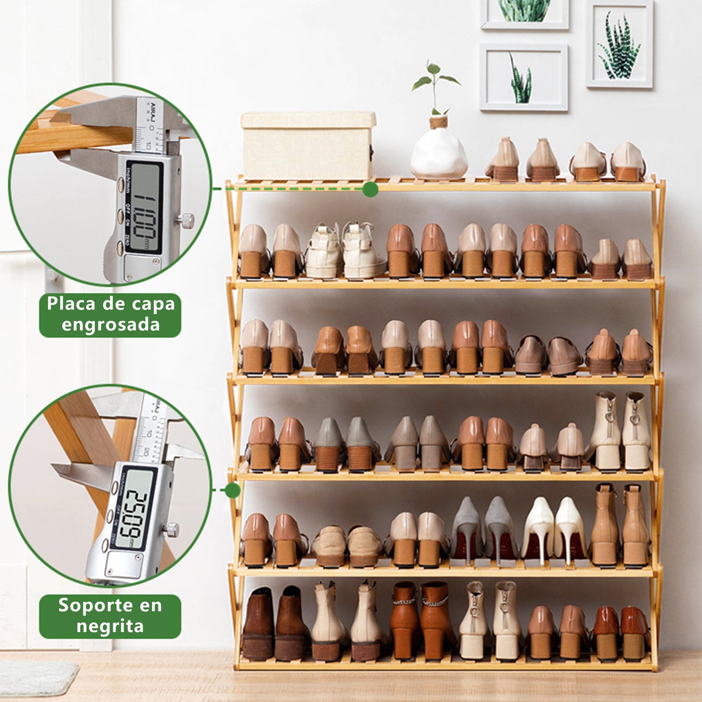 Zapateras Almacenamiento Zapatos Bamboo Modelo en X 6 Niveles Tres Águila