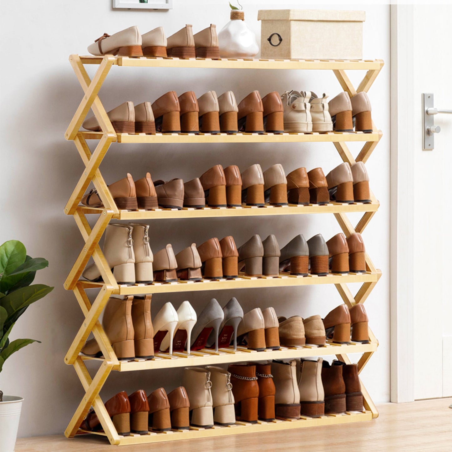 Zapateras Almacenamiento Zapatos Bamboo Modelo en X 6 Niveles Tres Águila