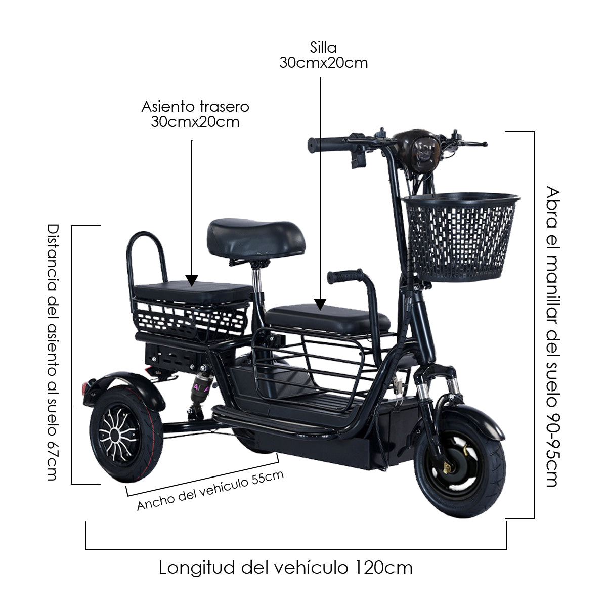 Bicicleta Electrica de tres ruedas Autonomía 40km Mascota Mayores Y Ninos. Triciclo funcional