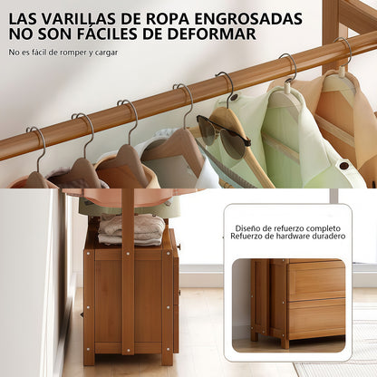 Estante Organizador de Ropa y Accesorios de Bambú Natural con Cajones y Estantes Laterales
