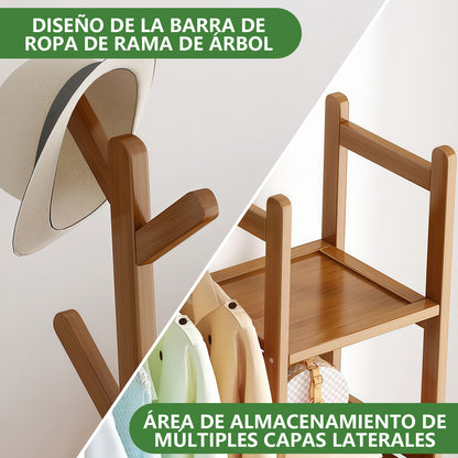 Estante Organizador de Ropa y Accesorios de Bambú Natural con Cajones y Estantes Laterales