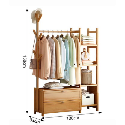 Estante Organizador de Ropa y Accesorios de Bambú Natural con Cajones y Estantes Laterales