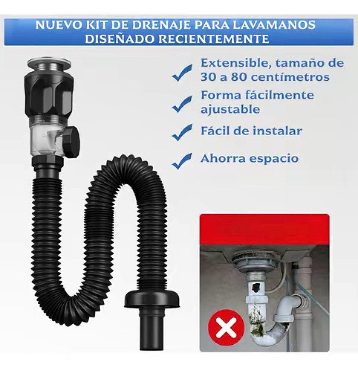 Desagüe Fexible Lavado Bloqueador Olores Tubo de drenaje Extensible