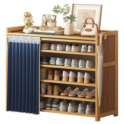 Zapatero Multifuncional Estante Para Zapatos Madera 6 Pisos Cortina En Bamboo 42 Par 107*98*28cm