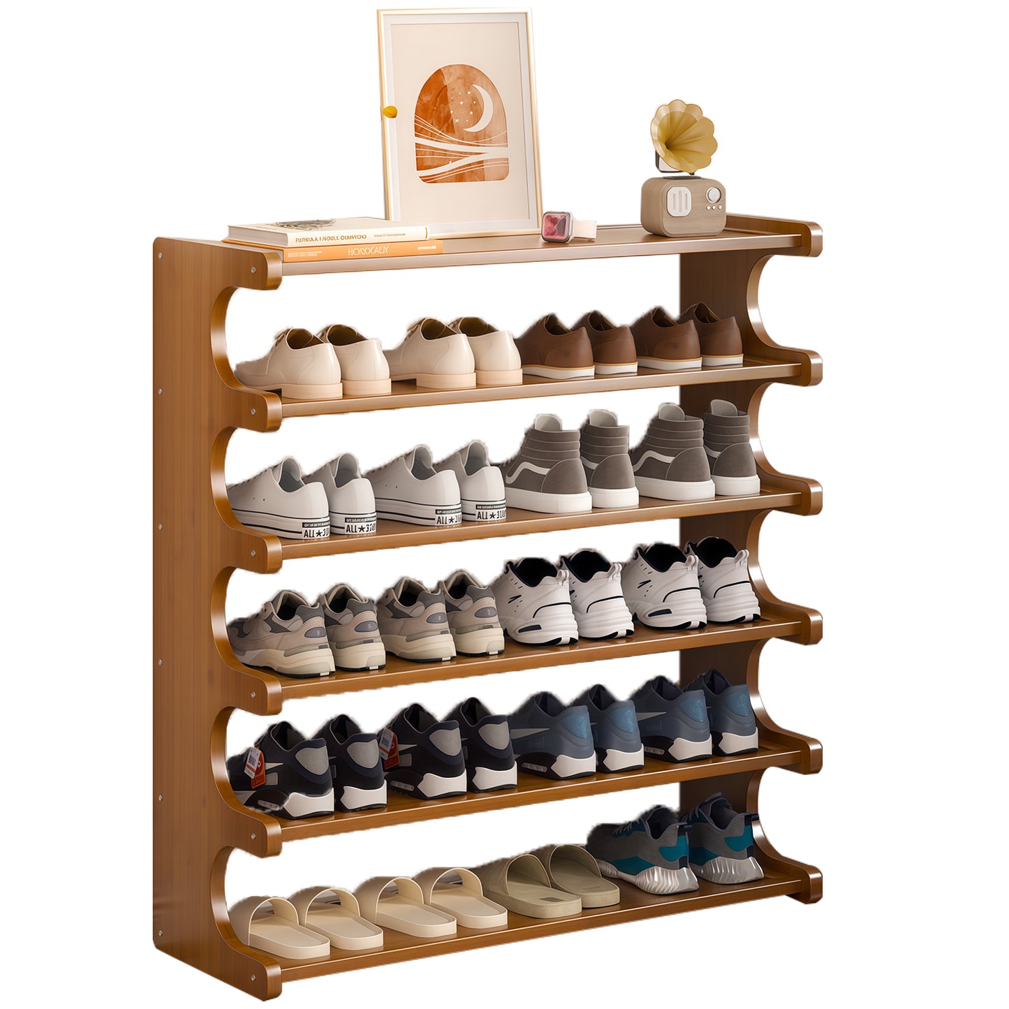 Zapatero Organizadora de Bamboo con 6 Niveles y un Almacenamiento Amplio con 82x68x20cm Estructura de Bambu para Zapatos y otros Adornos y Accesorios