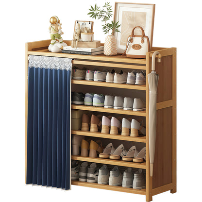 Zapatero Multifuncional Estante Para Zapatos Madera 6 Pisos Cortina En Bamboo 42 Par 107*98*28cm