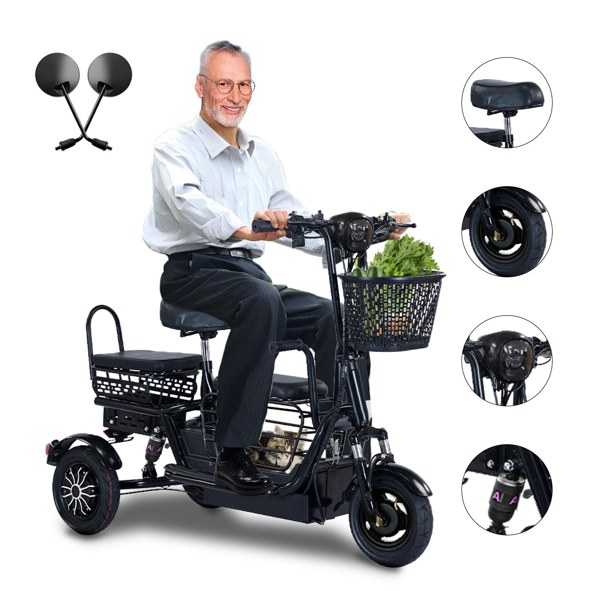 Bicicleta Electrica de tres ruedas Autonomía 40km Mascota Mayores Y Ninos. Triciclo funcional