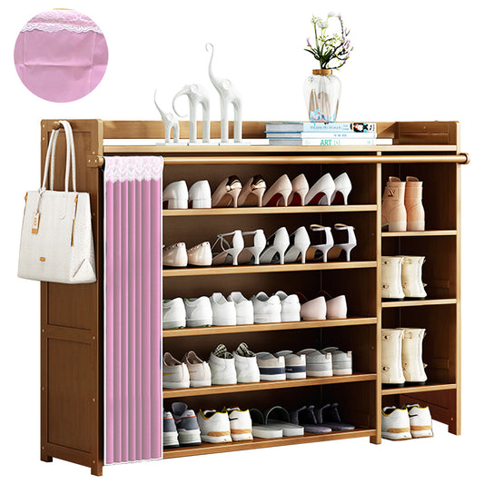 Zapatero Multifuncional Estante Para Zapatos Madera 6 Pisos Cortina En Bamboo 42 Par 107*98*28cm Restsuko Bici