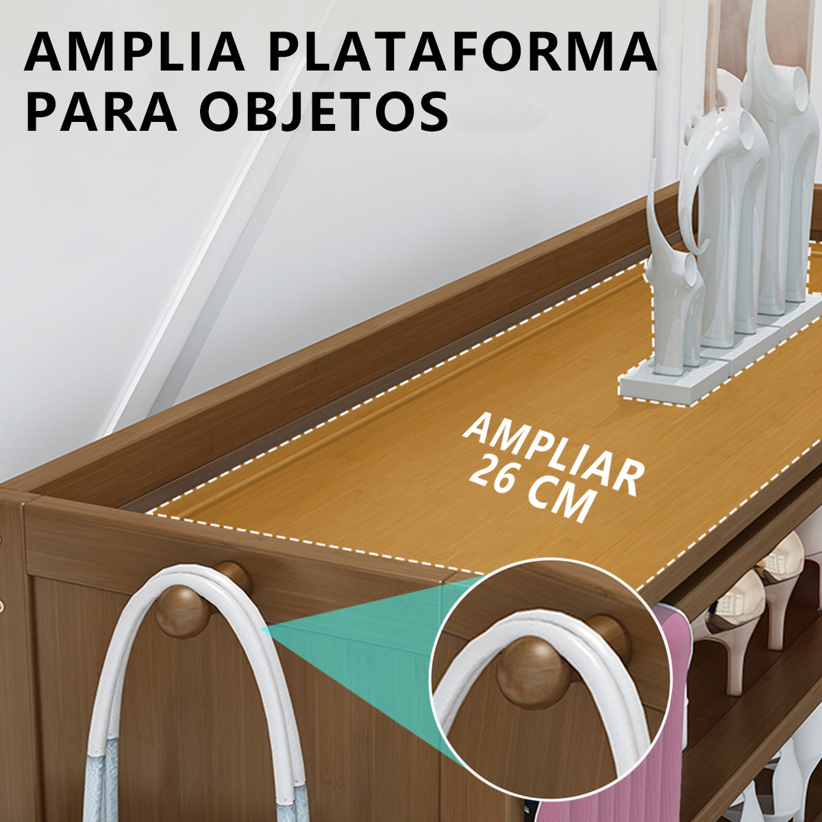 Zapatero Multifuncional Estante Para Zapatos Madera 6 Pisos Cortina En Bamboo 42 Par 107*98*28cm Restsuko Bici