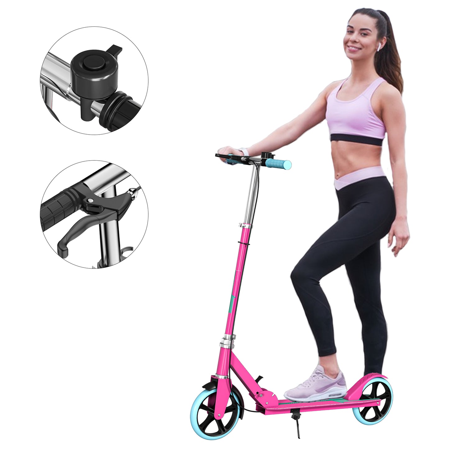 Patin Scooter con Freno De Mano Plegable Ajustable para Niños y Adultos Color Rosa