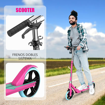 Patin Scooter con Freno De Mano Plegable Ajustable para Niños y Adultos Color Rosa
