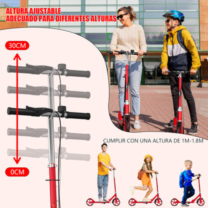 Patin Scooter con Freno De Mano Plegable Ajustable para Niños y Adultos Color Rosa Color Rojo