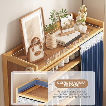Zapatero Multifuncional Estante Para Zapatos Madera 6 Pisos Cortina En Bamboo 42 Par 107*98*28cm