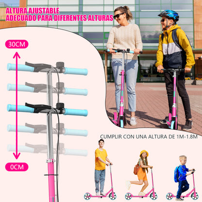 Patin Scooter con Freno De Mano Plegable Ajustable para Niños y Adultos Color Rosa