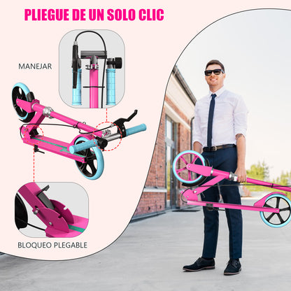 Patin Scooter con Freno De Mano Plegable Ajustable para Niños y Adultos Color Rosa