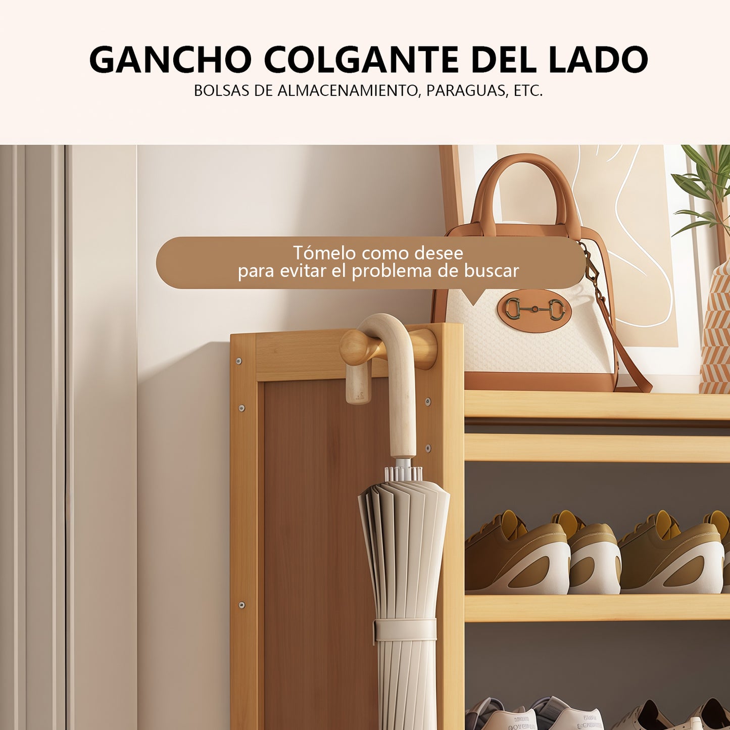 Zapatero Multifuncional Estante Para Zapatos Madera 6 Pisos Cortina En Bamboo 42 Par 107*98*28cm