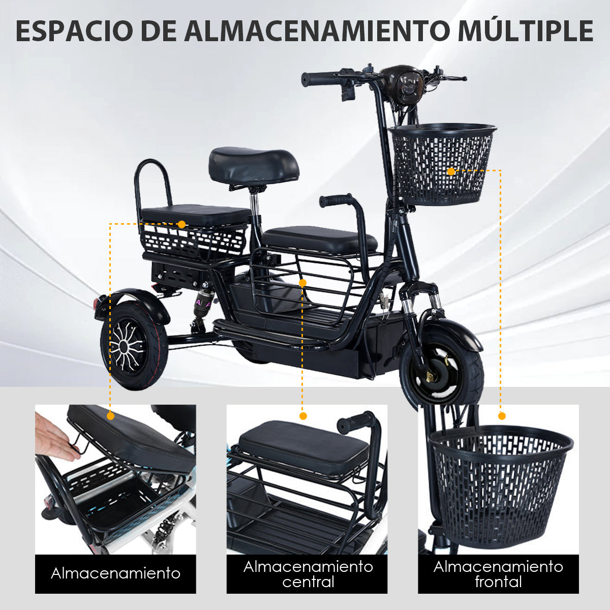 Bicicleta Electrica de tres ruedas Autonomía 40km Mascota Mayores Y Ninos. Triciclo funcional
