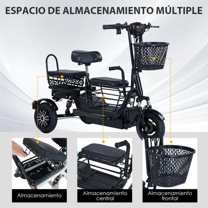 Bicicleta Electrica de tres ruedas Autonomía 40km Mascota Mayores Y Ninos. Triciclo funcional