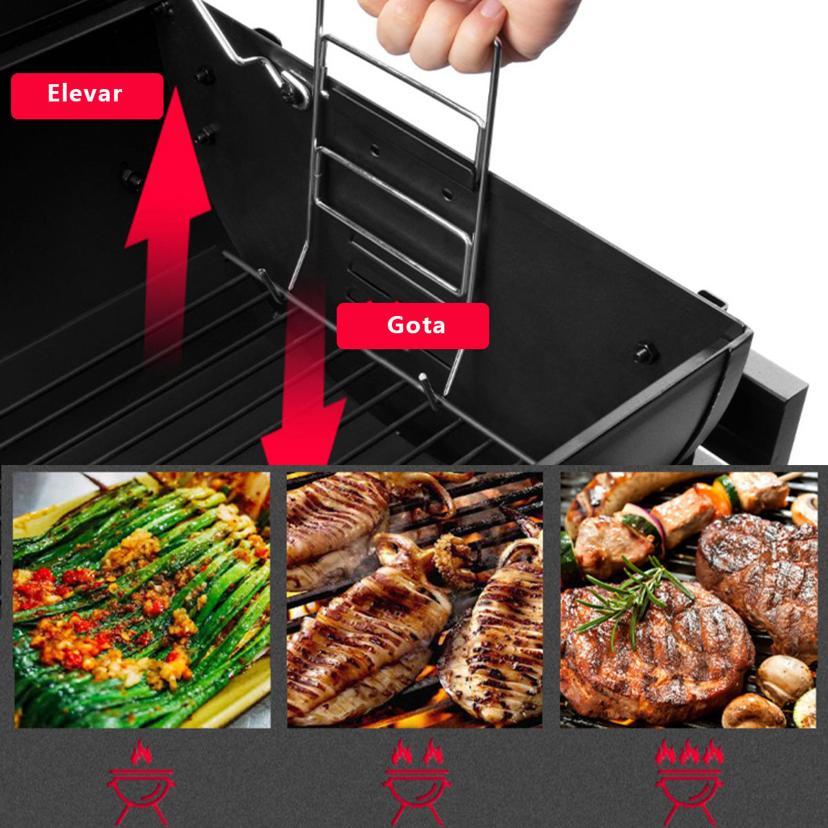 Parrilla De Carbón Barbacoa Jardín Picnic Robusta Móvil Color Negro Tres Águila