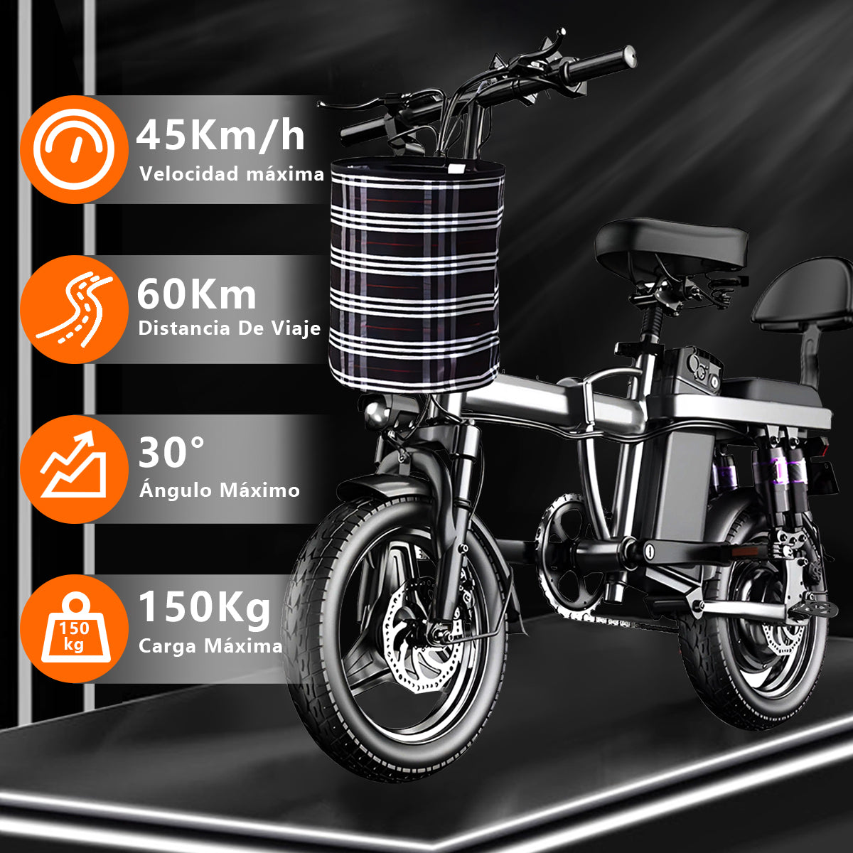 Bicicleta Eléctrica Plegable Uber Eats Adulto Autonomía 80km Real  S1 - Restsuko Bici