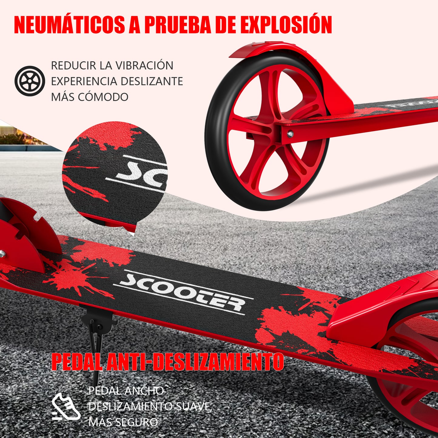Patin Scooter con Freno De Mano Plegable Ajustable para Niños y Adultos Color Rosa Color Rojo
