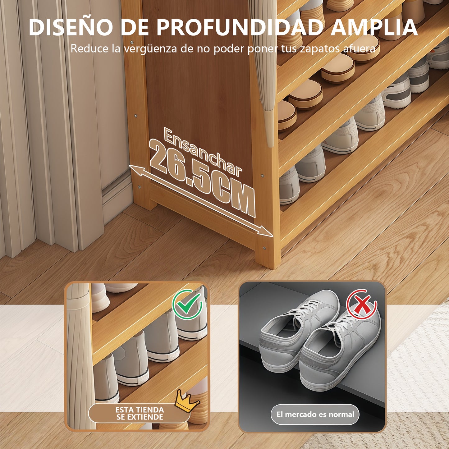 Zapatero Multifuncional Estante Para Zapatos Madera 6 Pisos Cortina En Bamboo 42 Par 107*98*28cm