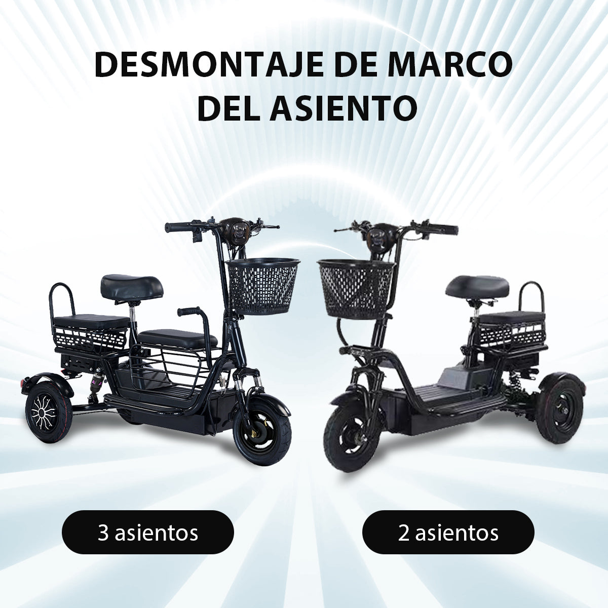Bicicleta Electrica de tres ruedas Autonomía 40km Mascota Mayores Y Ninos. Triciclo funcional