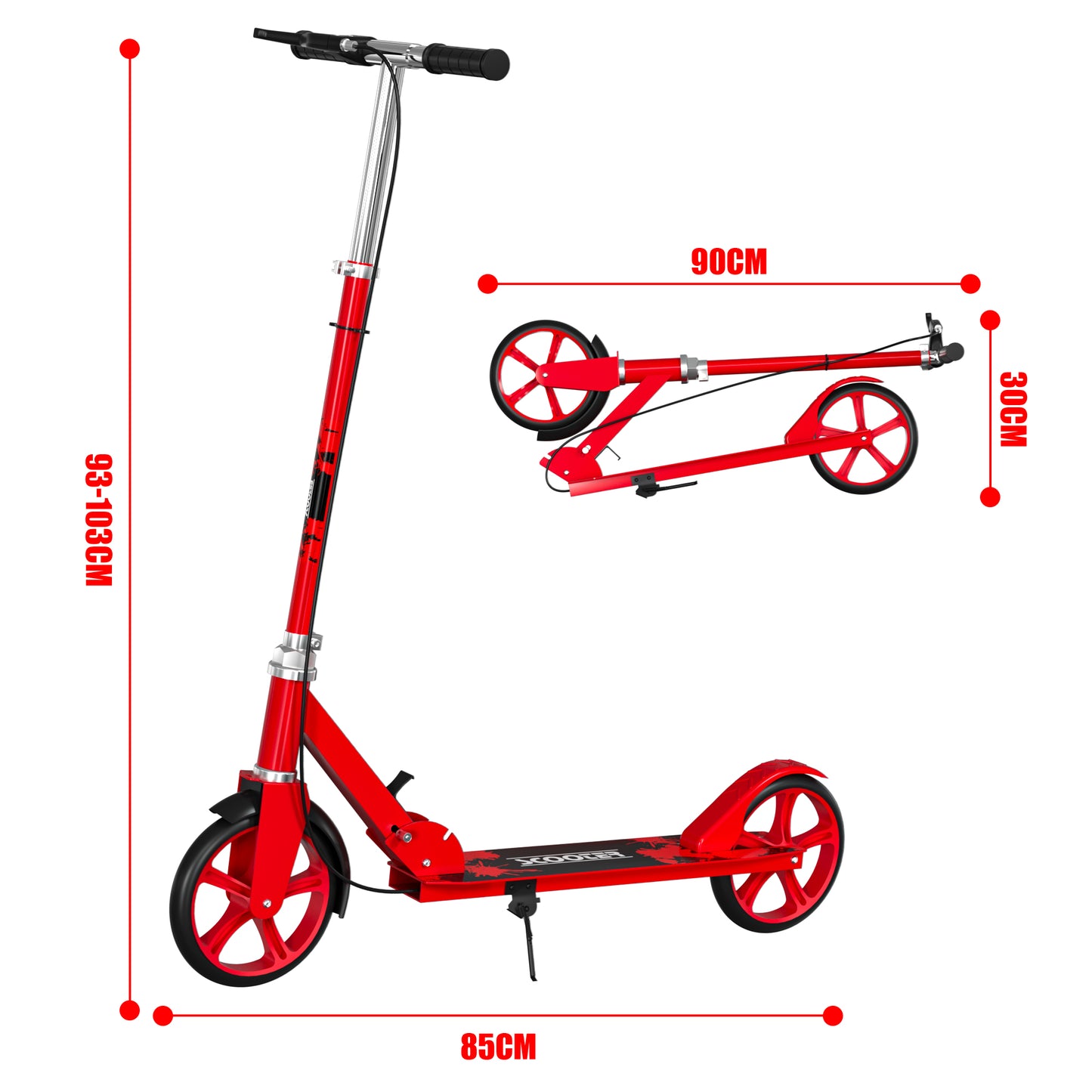 Patin Scooter con Freno De Mano Plegable Ajustable para Niños y Adultos Color Rosa Color Rojo