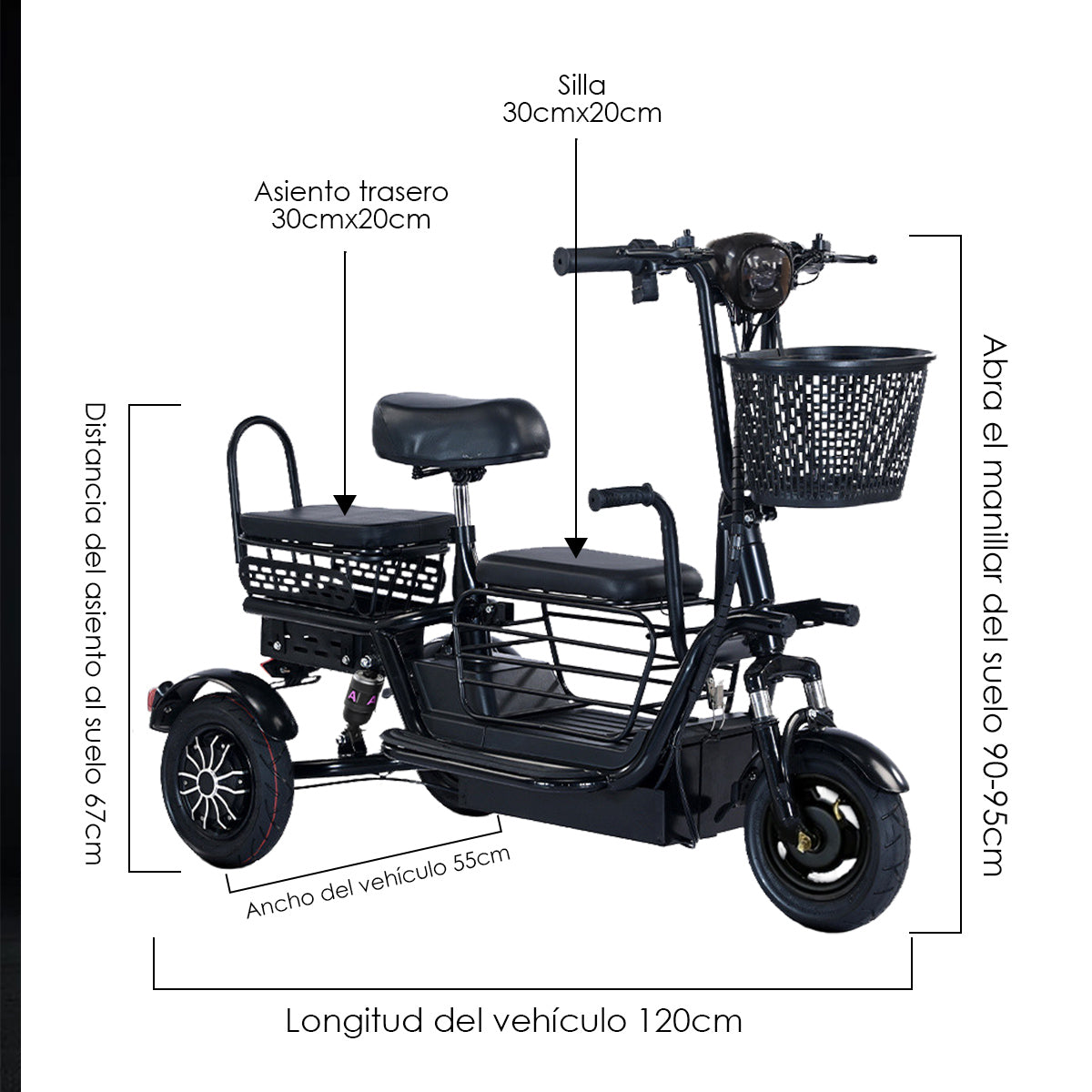 Bicicleta Eléctrica de tres ruedas Autonomía 40km Mascota Mayores Y Niños. triciclo funcional