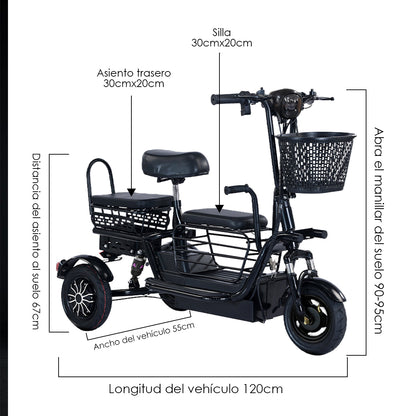 Bicicleta Electrica de tres ruedas Autonomía 40km Mascota Mayores Y Ninos. Triciclo funcional