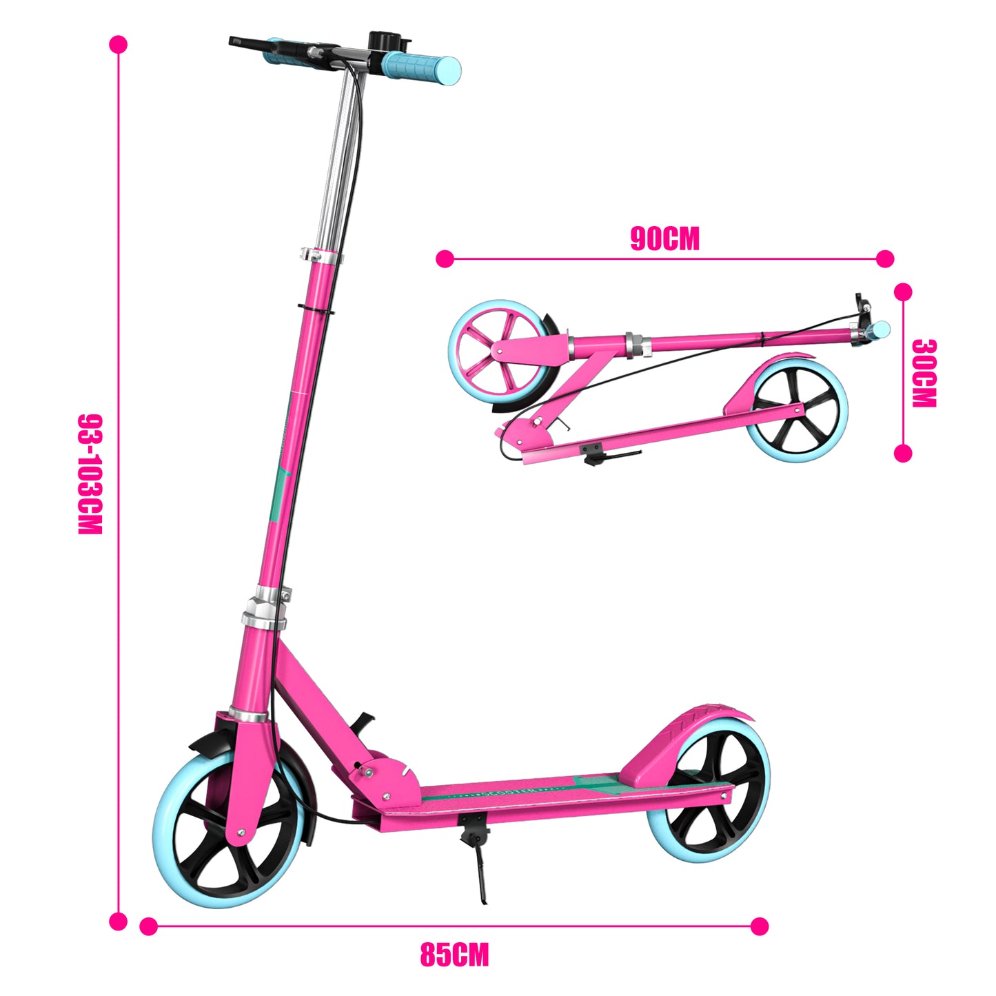 Patin Scooter con Freno De Mano Plegable Ajustable para Niños y Adultos Color Rosa