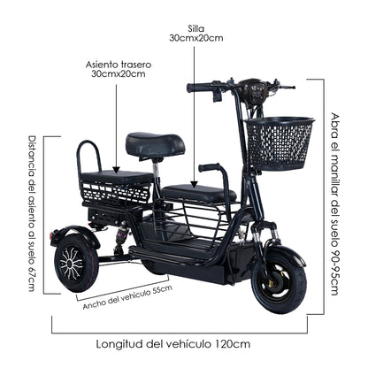 Bicicleta Electrica de tres ruedas Autonomía 40km Mascota Mayores Y Ninos. Triciclo funcional