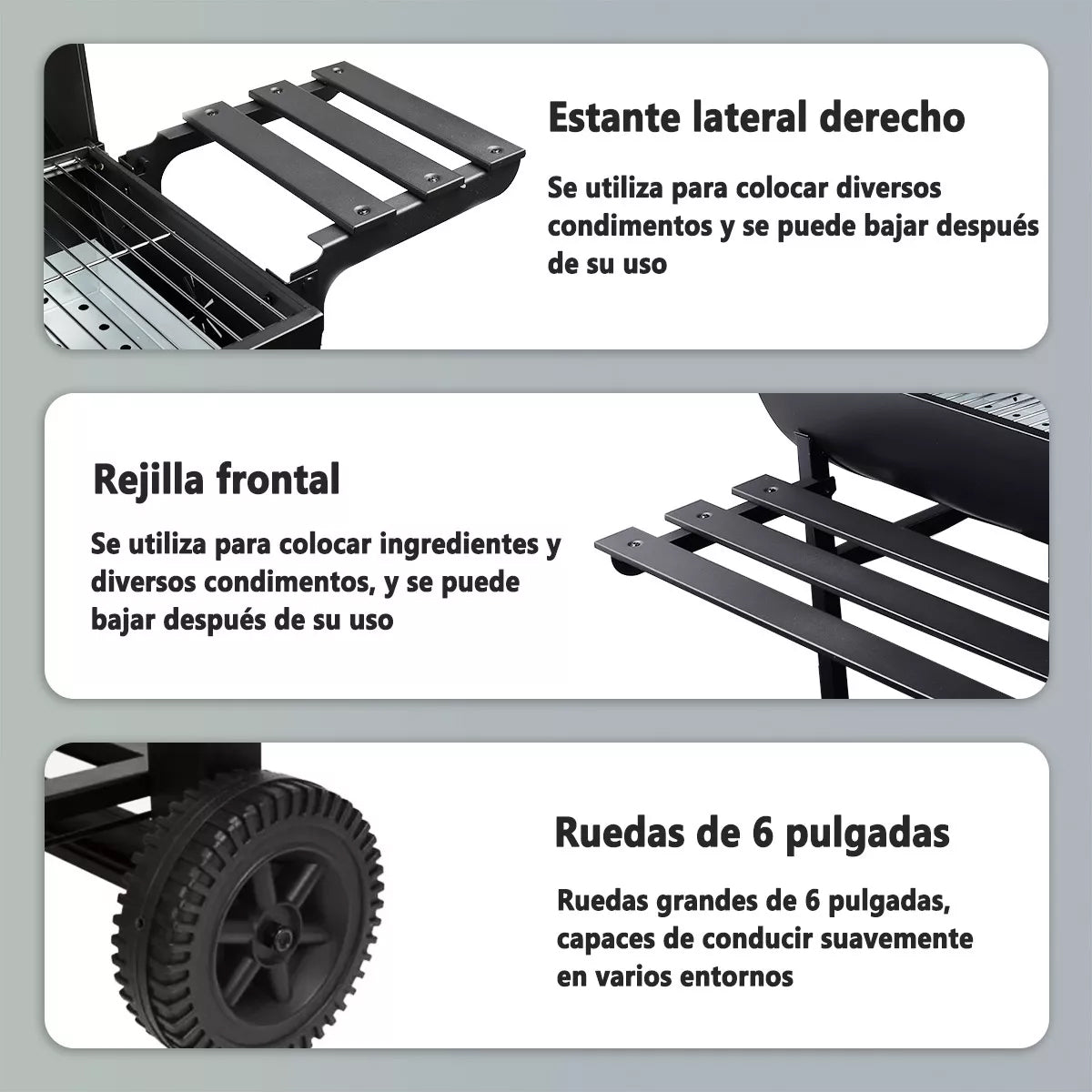 Parrilla De Carbón Barbacoa Jardín Picnic Robusta Móvil Color Negro Tres Águila