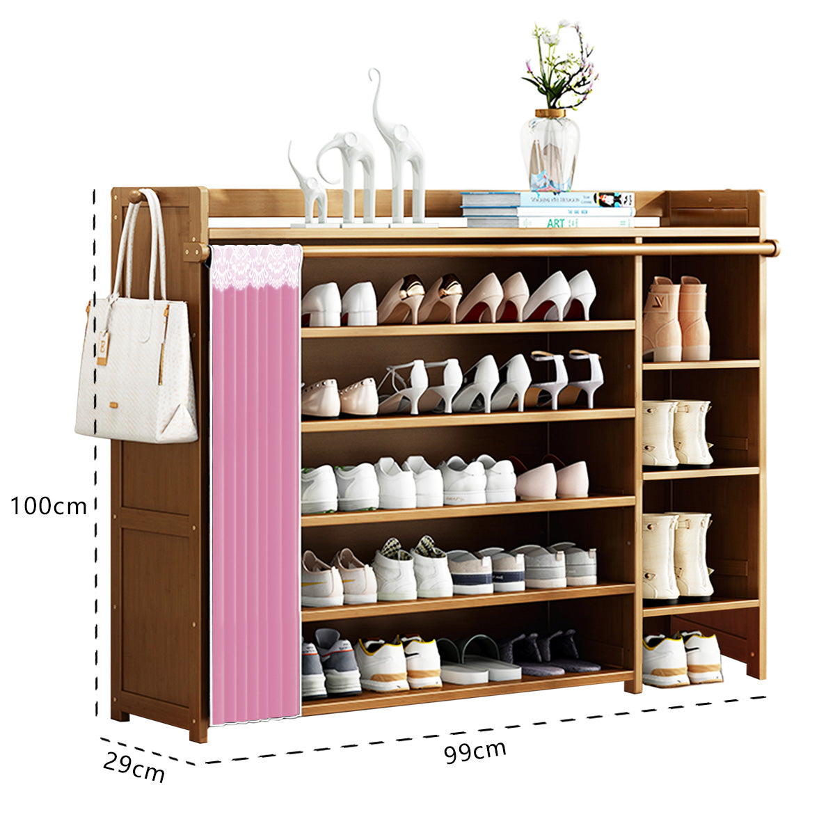 Zapatero Multifuncional Estante Para Zapatos Madera 6 Pisos Cortina En Bamboo 42 Par 107*98*28cm Restsuko Bici