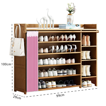 Zapatero Multifuncional Estante Para Zapatos Madera 6 Pisos Cortina En Bamboo 42 Par 107*98*28cm Restsuko Bici