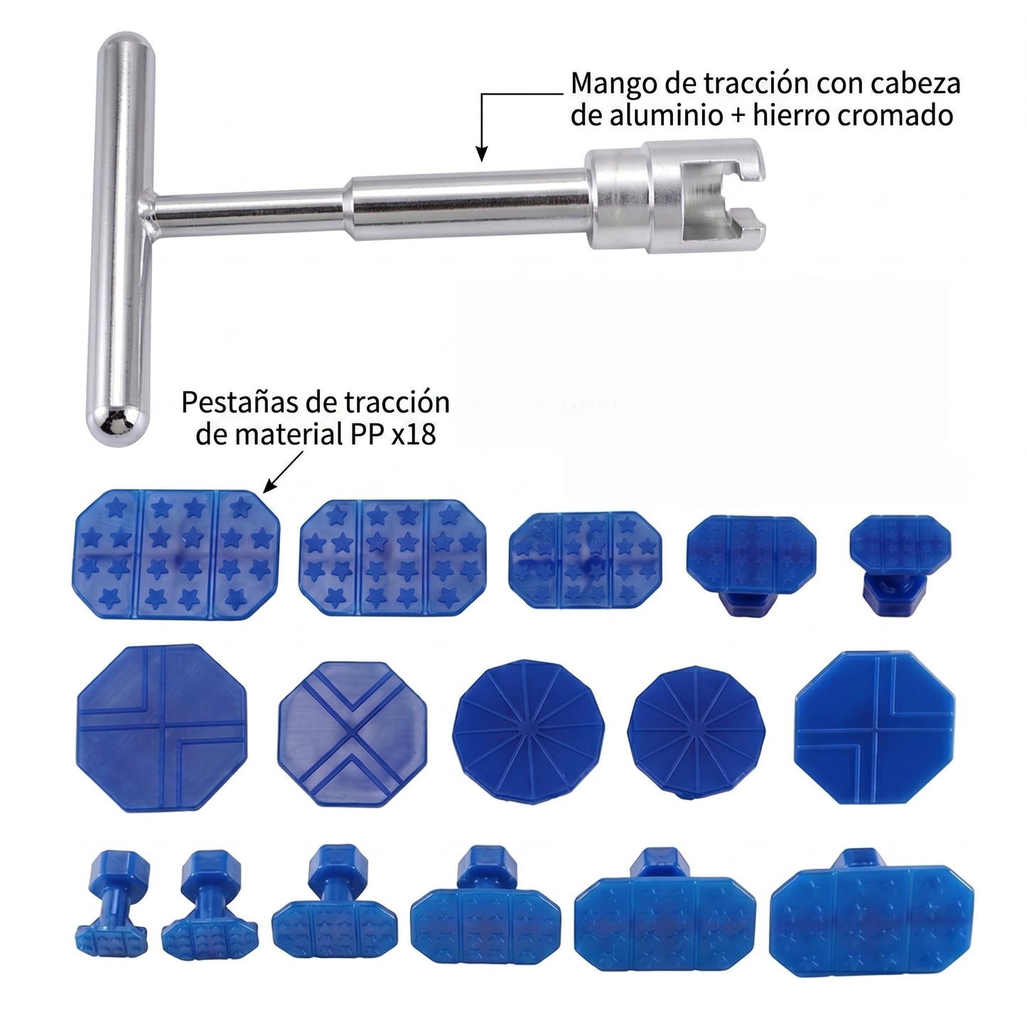 Kit de Reparación de Abolladuras para Coche en Forma de T de Aluminio 18 piezas con 18 Espaciadores Herramienta Manual profesional sin Pintura para Carrocería y Pequeñas Abolladuras por Granizo