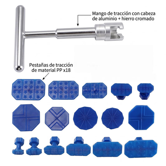 Kit de Reparación de Abolladuras para Coche en Forma de T de Aluminio 18 piezas con 18 Espaciadores Herramienta Manual profesional sin Pintura para Carrocería y Pequeñas Abolladuras por Granizo