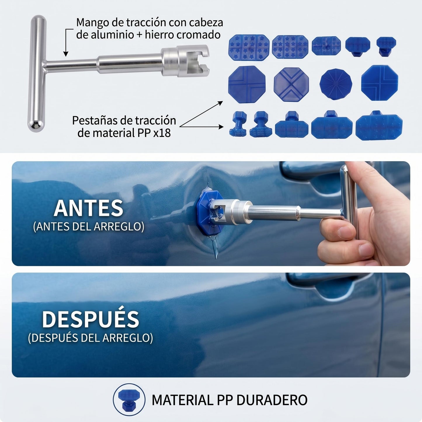 Kit de Reparación de Abolladuras para Coche en Forma de T de Aluminio 18 piezas con 18 Espaciadores Herramienta Manual profesional sin Pintura para Carrocería y Pequeñas Abolladuras por Granizo