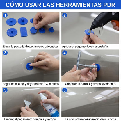 Kit de Reparación de Abolladuras para Coche en Forma de T de Aluminio 18 piezas con 18 Espaciadores Herramienta Manual profesional sin Pintura para Carrocería y Pequeñas Abolladuras por Granizo