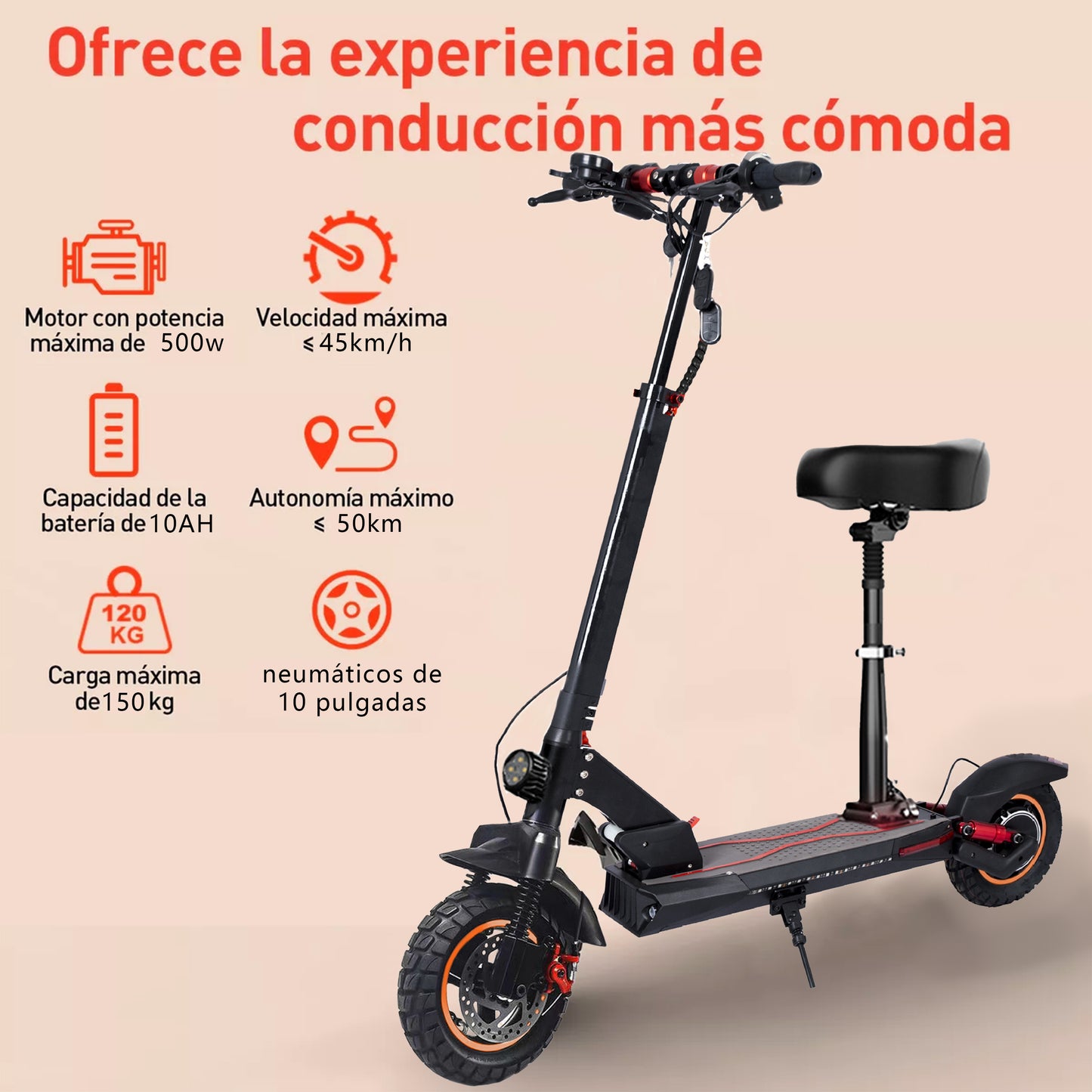 Patín Scooter Electrico 48v/10ah Autonomía 50km Con Luz Led